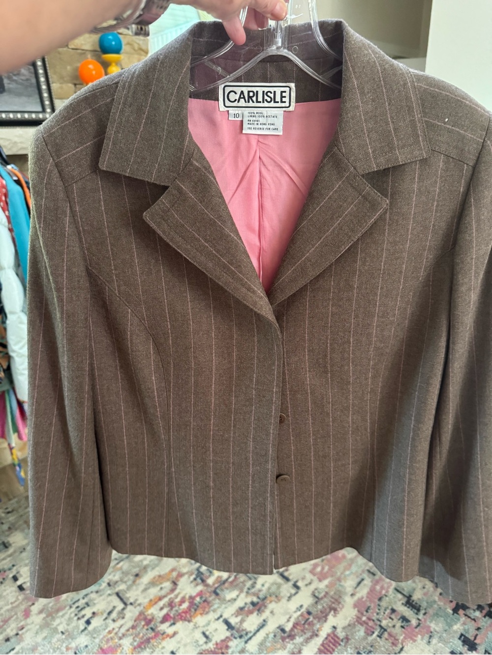 Carlisle NWOT Light Brown Pinstripe Blazer with Pink Lining